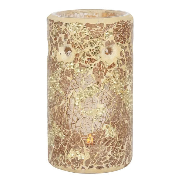 Gold Pillar Shaped Crackle Glass Wax Warmer