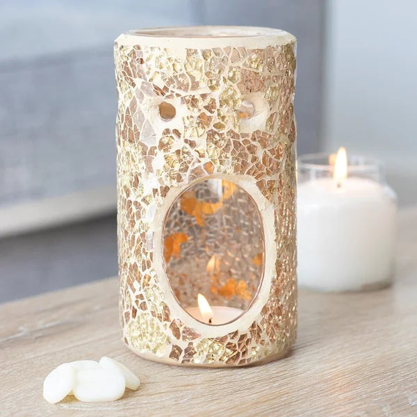 Gold Pillar Shaped Crackle Glass Wax Warmer