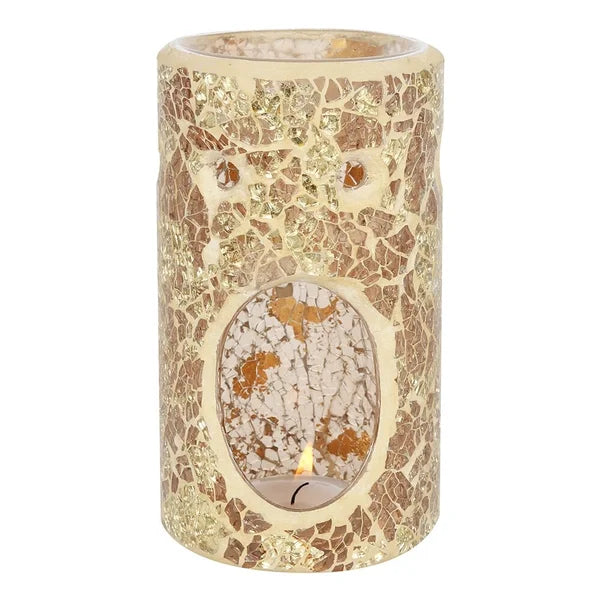 Gold Pillar Shaped Crackle Glass Wax Warmer